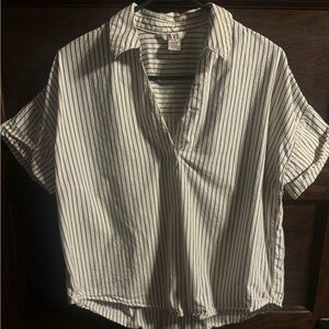 White Shirt with Blue Stripe and Button Back, Loose-fit, EUC, EV1